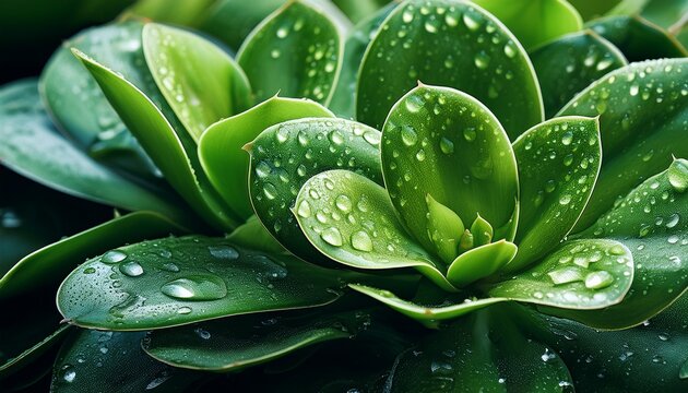gorgious high angle green plant with water drops close up