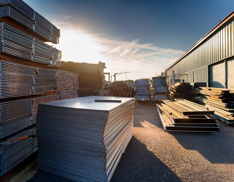 stacked metal parts in an outdoor storage yard