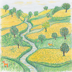 rice field drawing kids