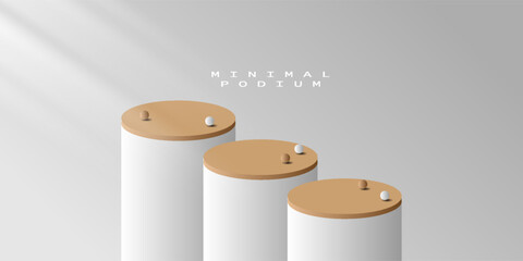3D Pedestal Podium with Wooden Tops and Minimal Spheres on Gradient Background