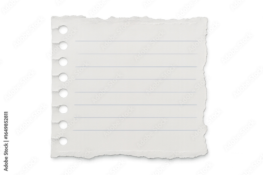 Aufkleber white sheet of lined paper with holes and ripped edges, isolated on transparent background, ideal fo