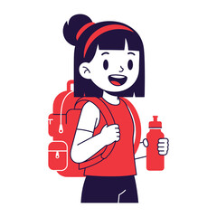 Backpack Adventure: A cheerful young girl with a backpack and water bottle, ready to explore, embodies the spirit of adventure and outdoor activities.
