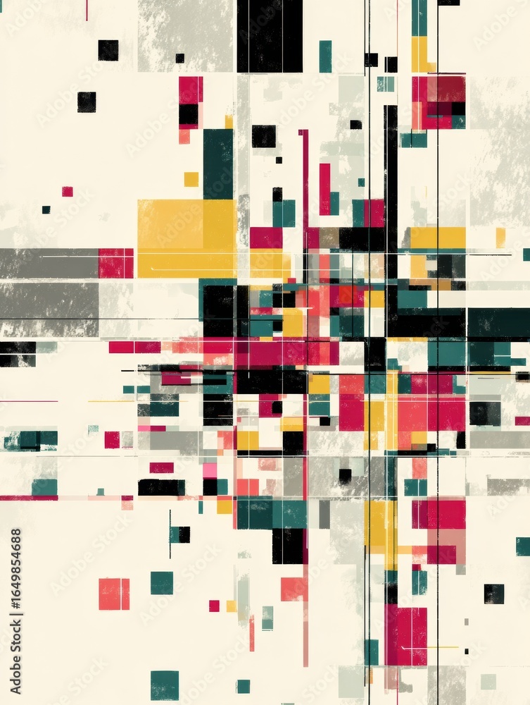 Poster abstract digital art featuring colorful geometric shapes and lines creating a dynamic composition in