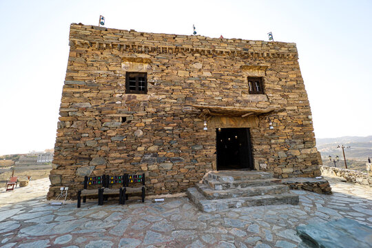 Al baha city ,Aseer Province , Saudi Arabia - September 12, 2022: beautiful historical stone building at Al Malad castle