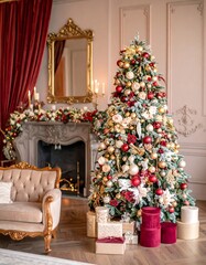 Luxurious Christmas tree in elegant living room