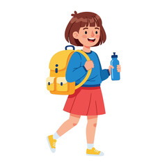 School Ready: A vibrant illustration of a young student, backpack in tow, ready to embrace the day with a water bottle in hand.