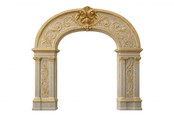 Naklejka premium Classic architectural arch featuring golden floral patterns, isolated on a transparent background, perfect for design projects