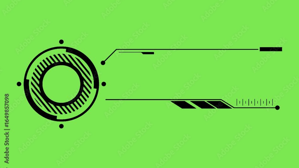 Fototapete futuristic hud interface with abstract digital callouts and a circular targeting reticle on a green 