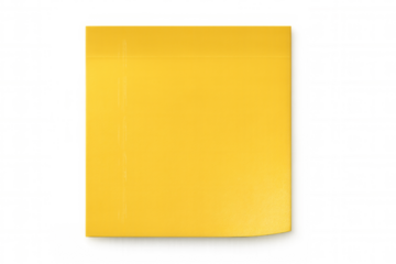 Blank yellow sticky note isolated on transparent background, providing copy space for text or design elements