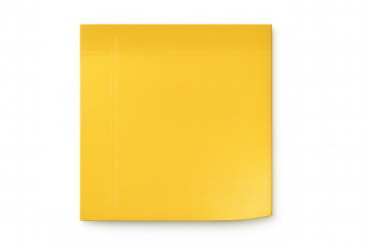 Blank yellow sticky note isolated on transparent background, providing copy space for text or design elements
