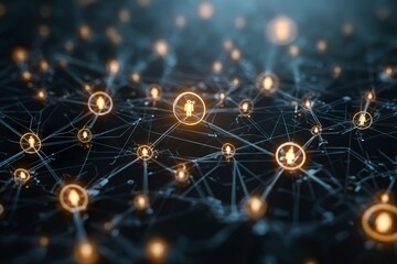Abstract digital network with glowing nodes and connections in virtual space