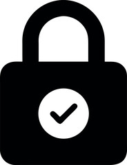 Black lock icon vector. black web security lock icon.  lock tick mark icon. cyber security symbol.  vector illustration on transparent back