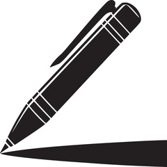 A black and white minimalist illustration of a pen with a shadow on a white background design art