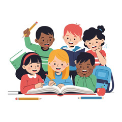 Shared Study Circle: Capturing the vibrant energy of a group of children engrossed in their books, each a portrait of curiosity, learning, and friendship.