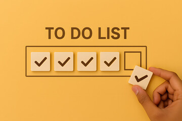 Completing The To Do List: A person completes the to-do list, marking off tasks and signifying productivity and completion of duties.