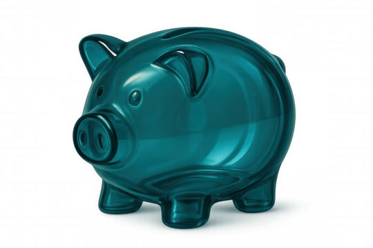 Glass piggy bank representing financial growth, resting on clear surface, showcasing money management and investment potential - Powered by Adobe