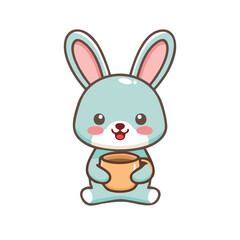 A cute cartoon bunny with coffee cup