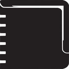 A black and white illustration of a closed notebook with a spiral binding on a white background