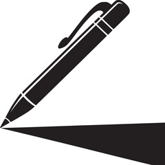 A minimalist black and white illustration of a pen writing with a shadow on a white background