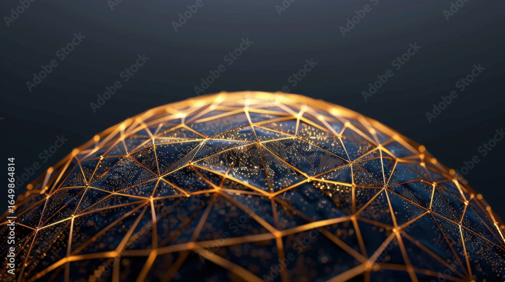 Poster stunning 3d rendering of globe featuring network of golden lines and dots, symbolizing connectivity 