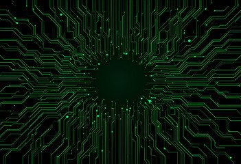 Deep Learning Visualization with Black Circuitboard Background and Glowing Neon Green Lines

