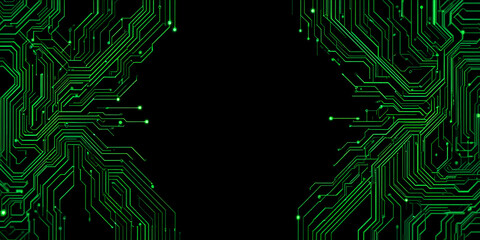 Artificial Neural Circuitboard Background with Tech-Inspired Glowing Neon Green Data Lines

