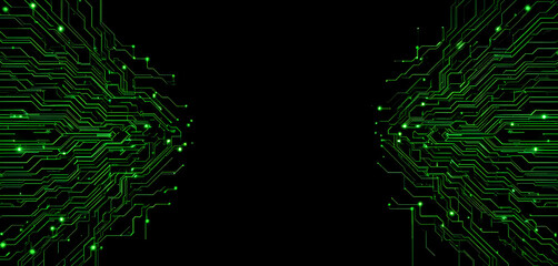 Abstract Black Glowing Neon Green Data Lines on a High-Tech AI Circuitboard Background

