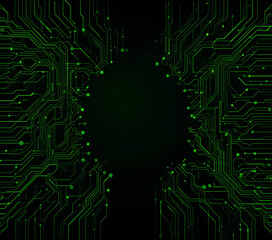 Futuristic Intelligence System Design on a Black Tech Circuitboard Background with Neon Green

