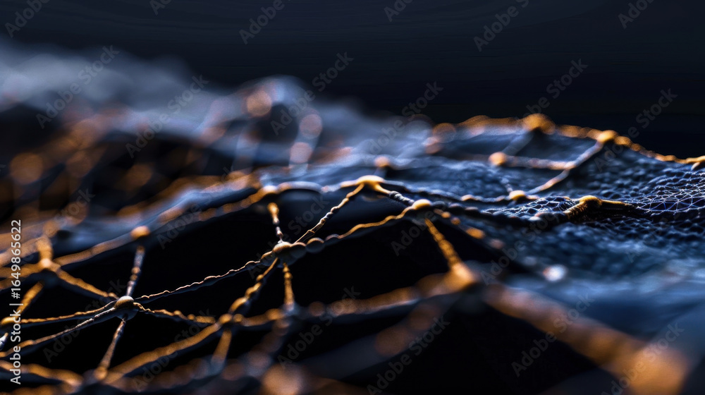 Poster close up view of complex network structure, showcasing intricate patterns and connections. image fea