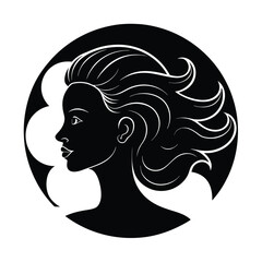 Silhouette a woman's face in profile with flowing hair vector