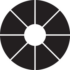 A black and white circular pattern divided into eight sections with a white circle in the center