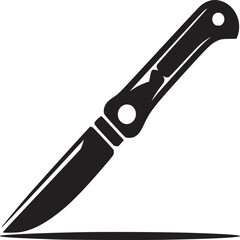 A black and white illustration of a knife with a handle and a blade on a white background space
