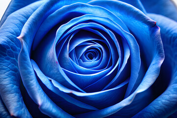 Obraz premium An extraordinary blue rose captured in extreme closeup, revealing the intricate spiral of its petals, isolated on a transparent background