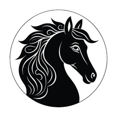 Stylized horse head silhouette with ornate mane in circle vector