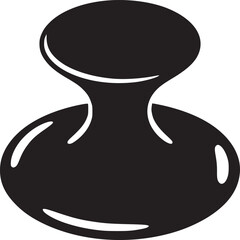A black abstract shape resembling a vase or a stylized figure on a white background simple design