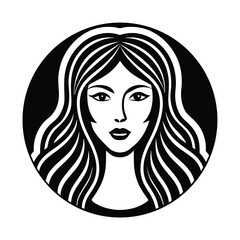 Stylized silhouette a woman's face in a circle graphic