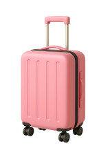 Pink hardshell carry on suitcase with telescopic handle isolated on transparent background