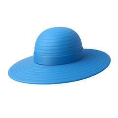 Blue wide brimmed sun hat isolated on transparent background