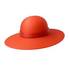 Bright orange wide brimmed sun hat isolated on transparent background