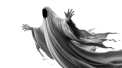 Eerie ghost figure floating, ready for Halloween design, spooky season illustration, horror concept transparent PNG, isolated background