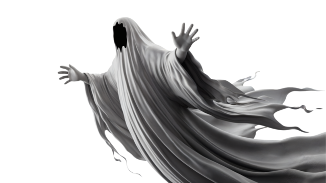 Eerie ghost figure floating, ready for Halloween design, spooky season illustration, horror concept transparent PNG, isolated background