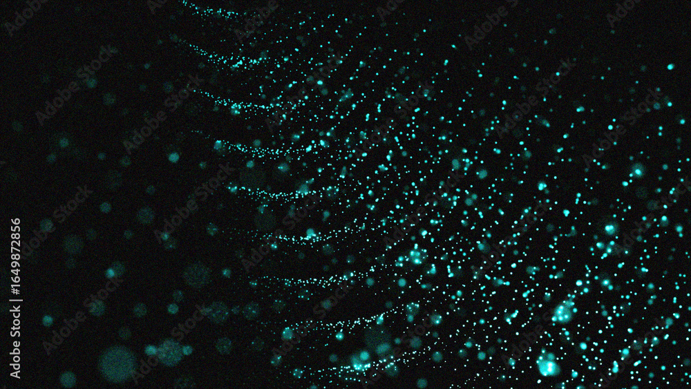 Poster abstract motion background of shining particles. digital signature with wave particles. beautiful fl
