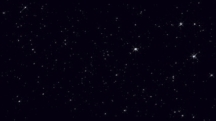 Fototapeta premium Cosmic starry sky with twinkling stars. Starry night, glowing shinning stars, twinkle stars at sky, dark background animation 4k footage.