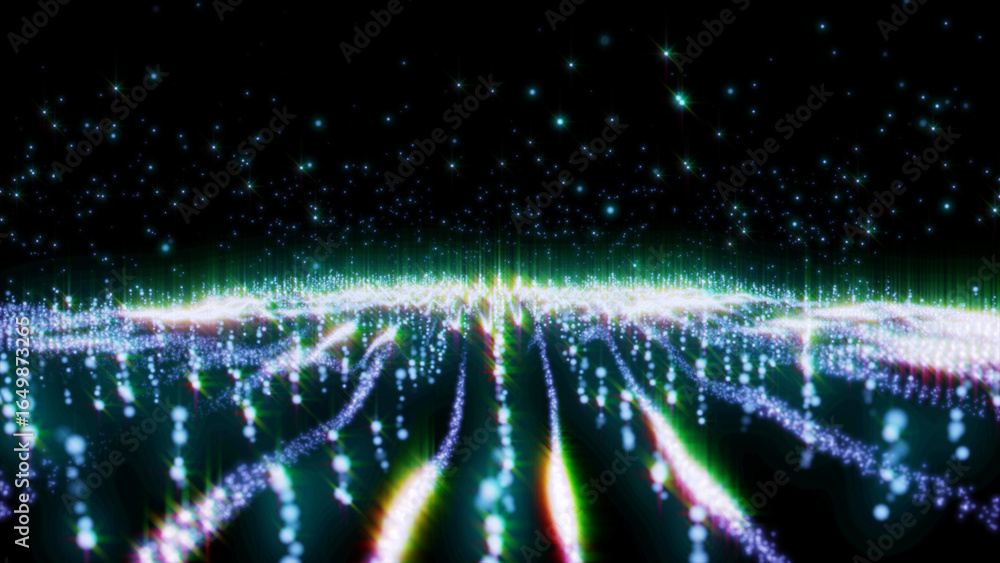 Aufkleber abstract background with glowing glittering particles wave and lines. 3d rendering of abstract parti