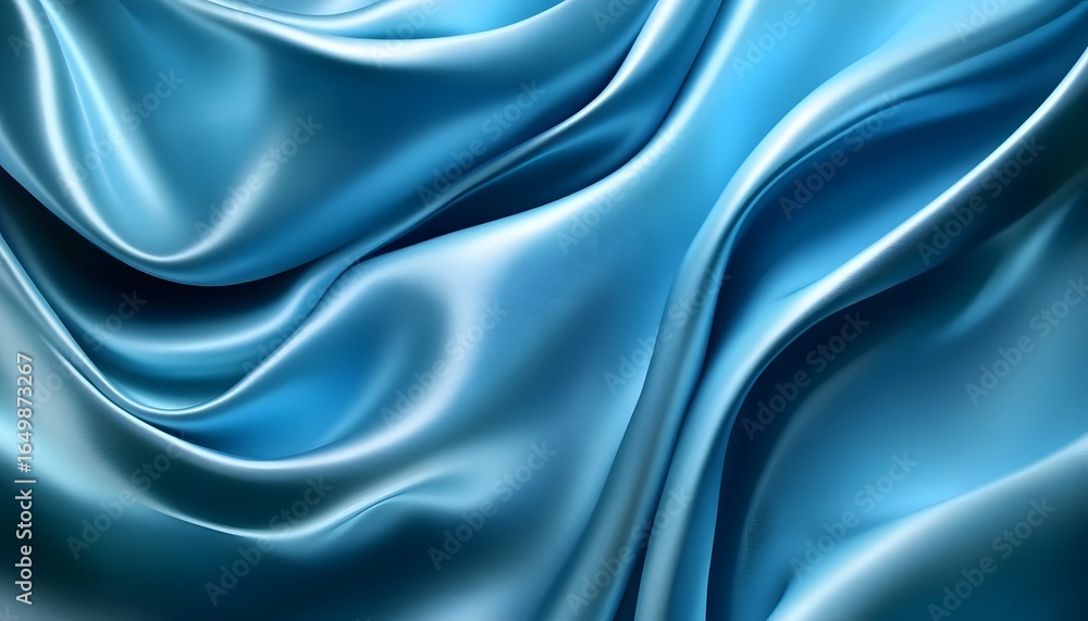 Poster this abstract background features flowing light blue silk fabric with smooth, elegant folds and soft