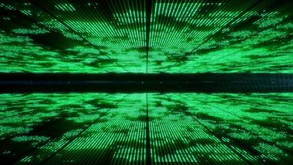 3d abstract retro green neon grid. Wireframe sci-fi futuristic background 80s 90s video game style. Glow shine light in the middle of space galaxy.