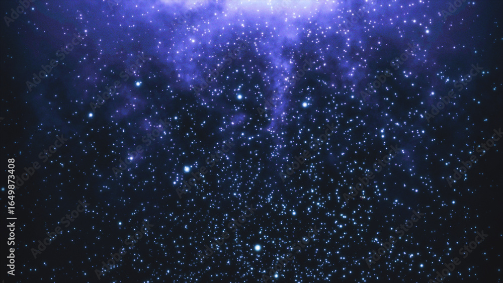 Poster abstact particle background in motion. beautiful transition with real blue particles flying in wind 