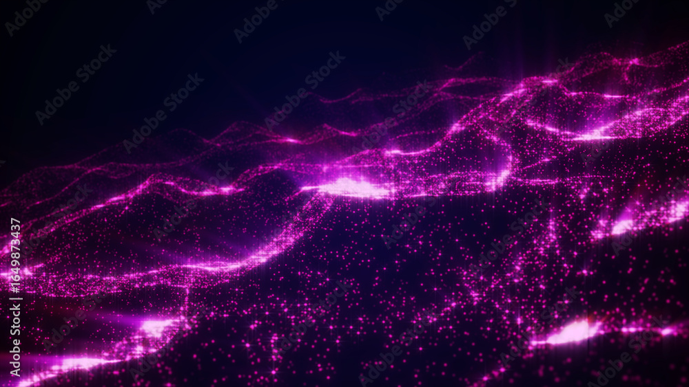 Poster abstract digital particle wave with rays abstract background, animation cyber or technology backgrou