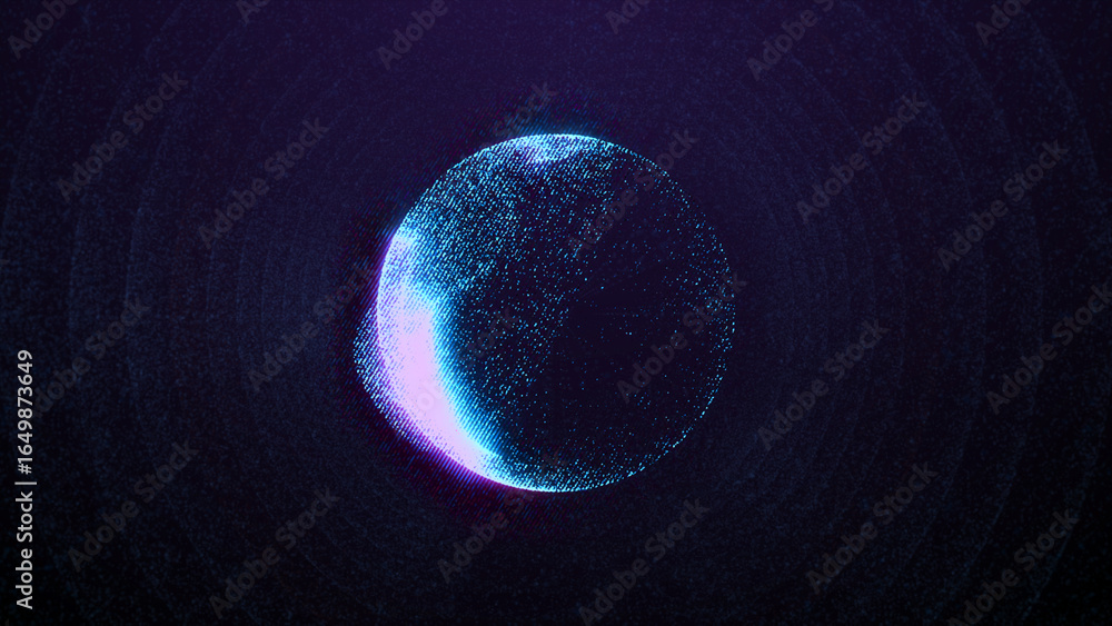Poster digital blue sphere with glowing lines structure, 3d rendering magic field.