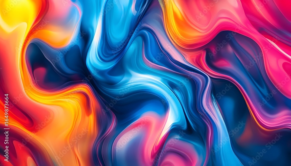 Aufkleber this abstract image features a dynamic composition of swirling, liquid-like forms in bright blue, or